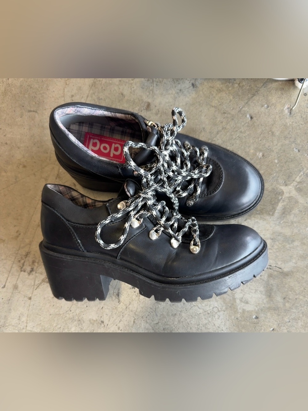 Y2K EUC Dollhouse Black Lug Sole Chunky Heel Lace-Up Boots